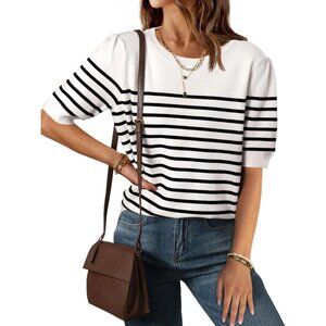 Striped Short Sleeve Knit Sweater Shirt